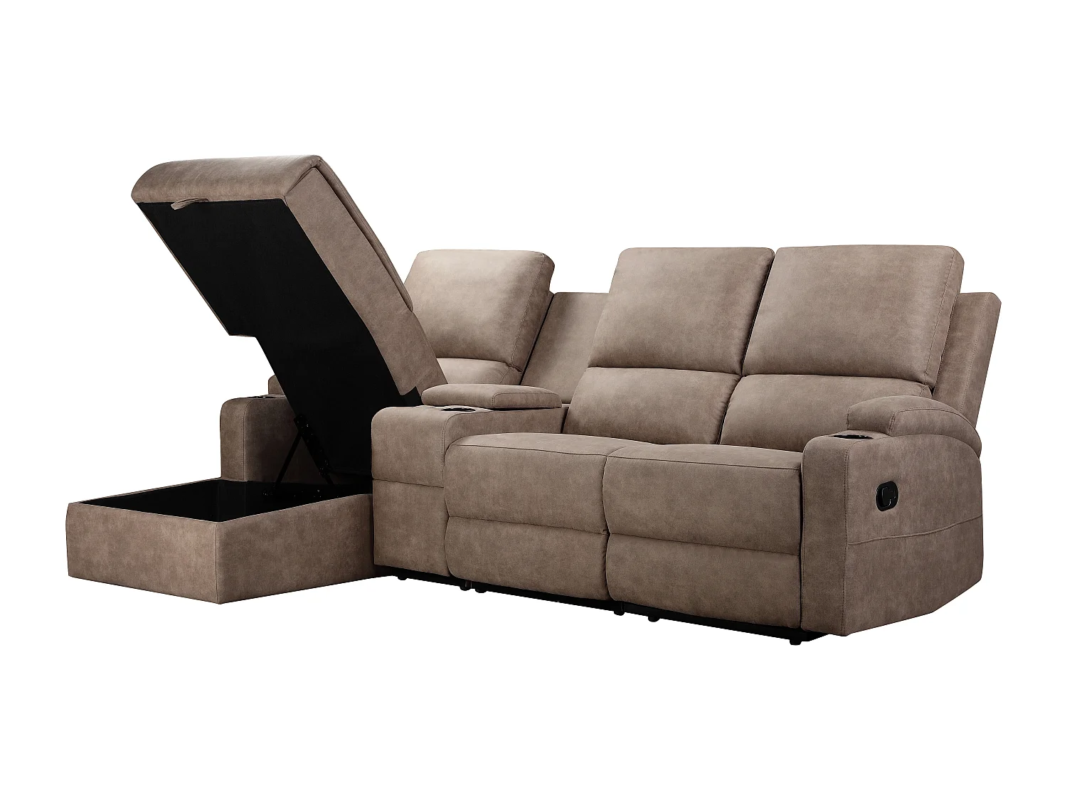 DALLAS | Canapé d’angle 3 places avec rangement en microfibre taupe