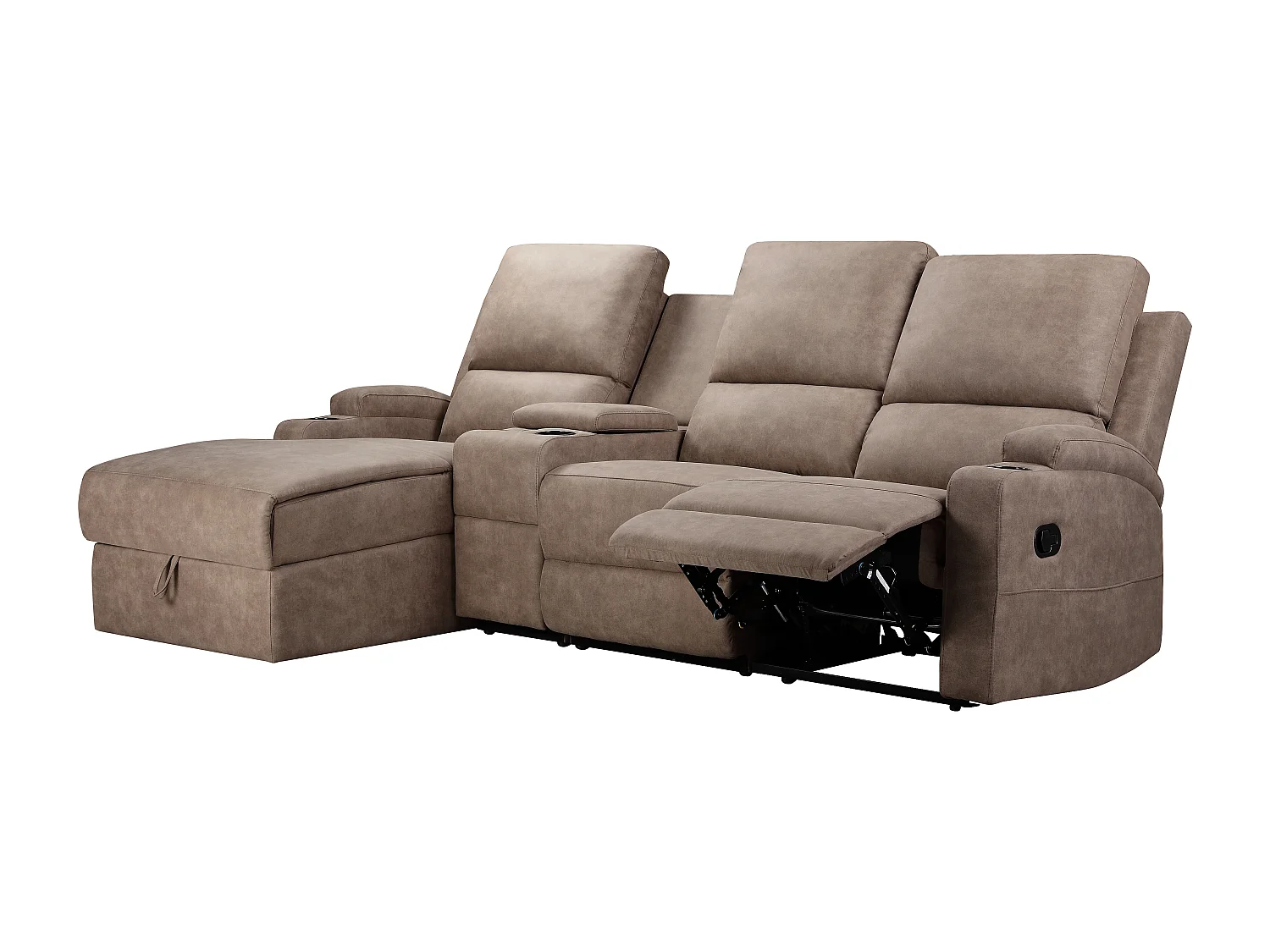 DALLAS | Canapé d’angle 3 places avec rangement en microfibre taupe