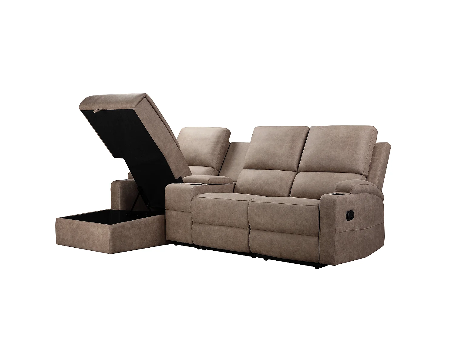 DALLAS | Canapé d’angle 3 places avec rangement en microfibre taupe