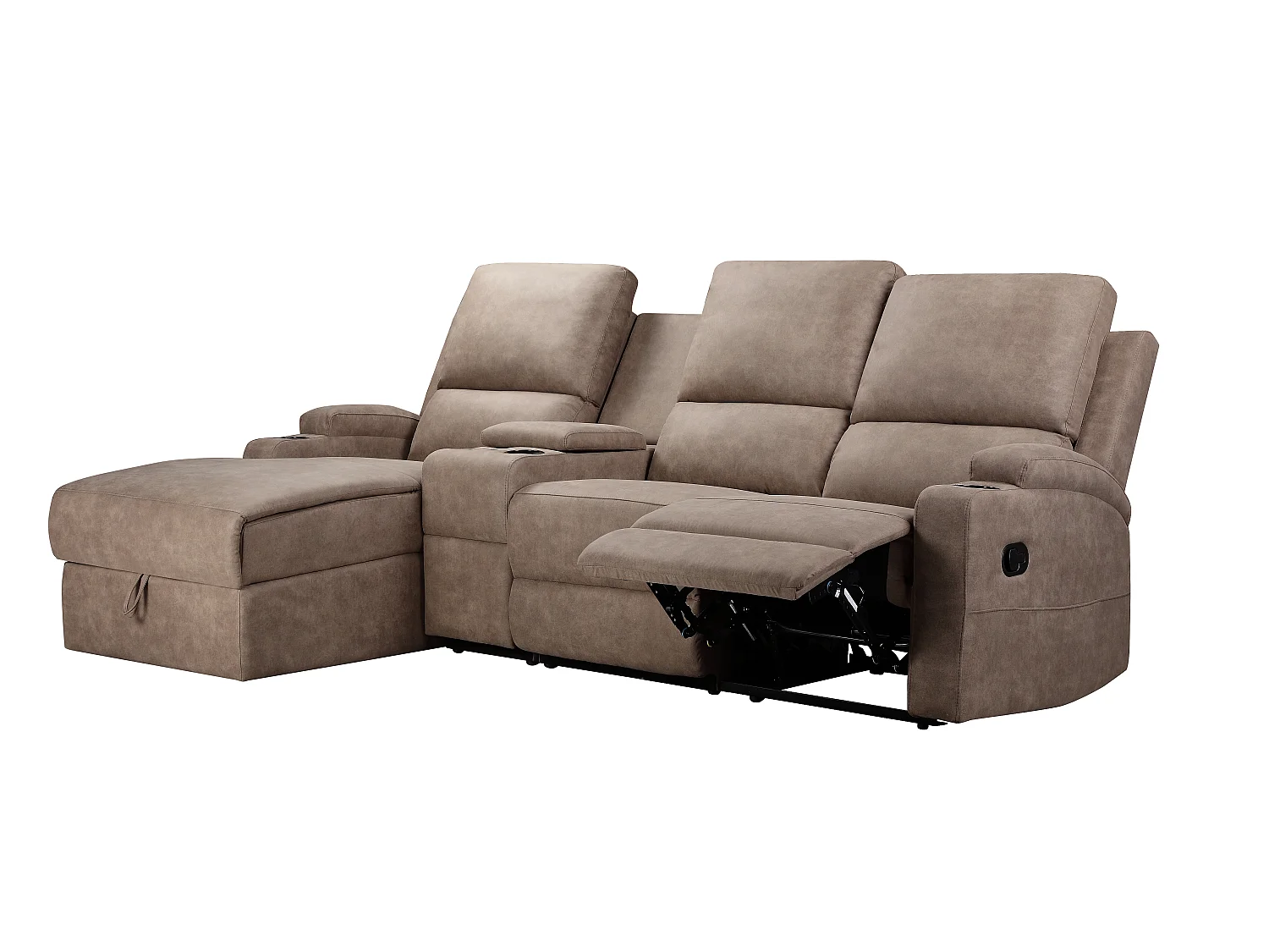 DALLAS | Canapé d’angle 3 places avec rangement en microfibre taupe