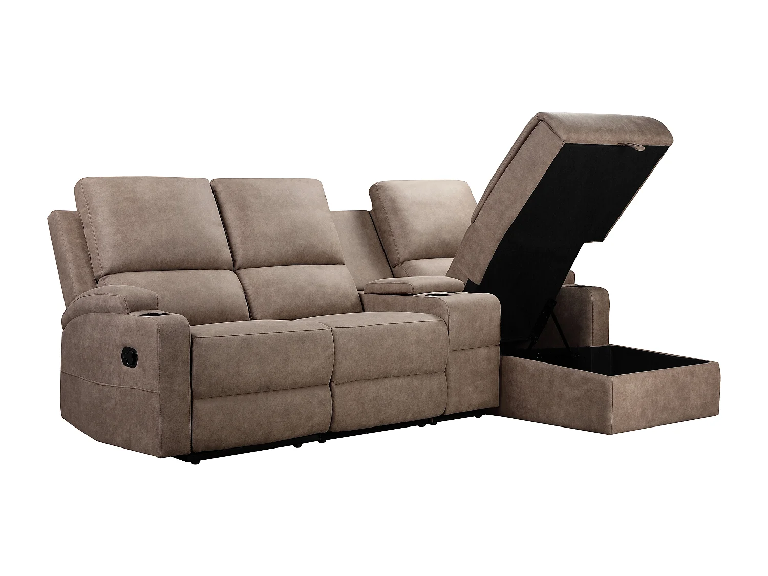 DALLAS | Canapé d’angle 3 places avec rangement en microfibre taupe