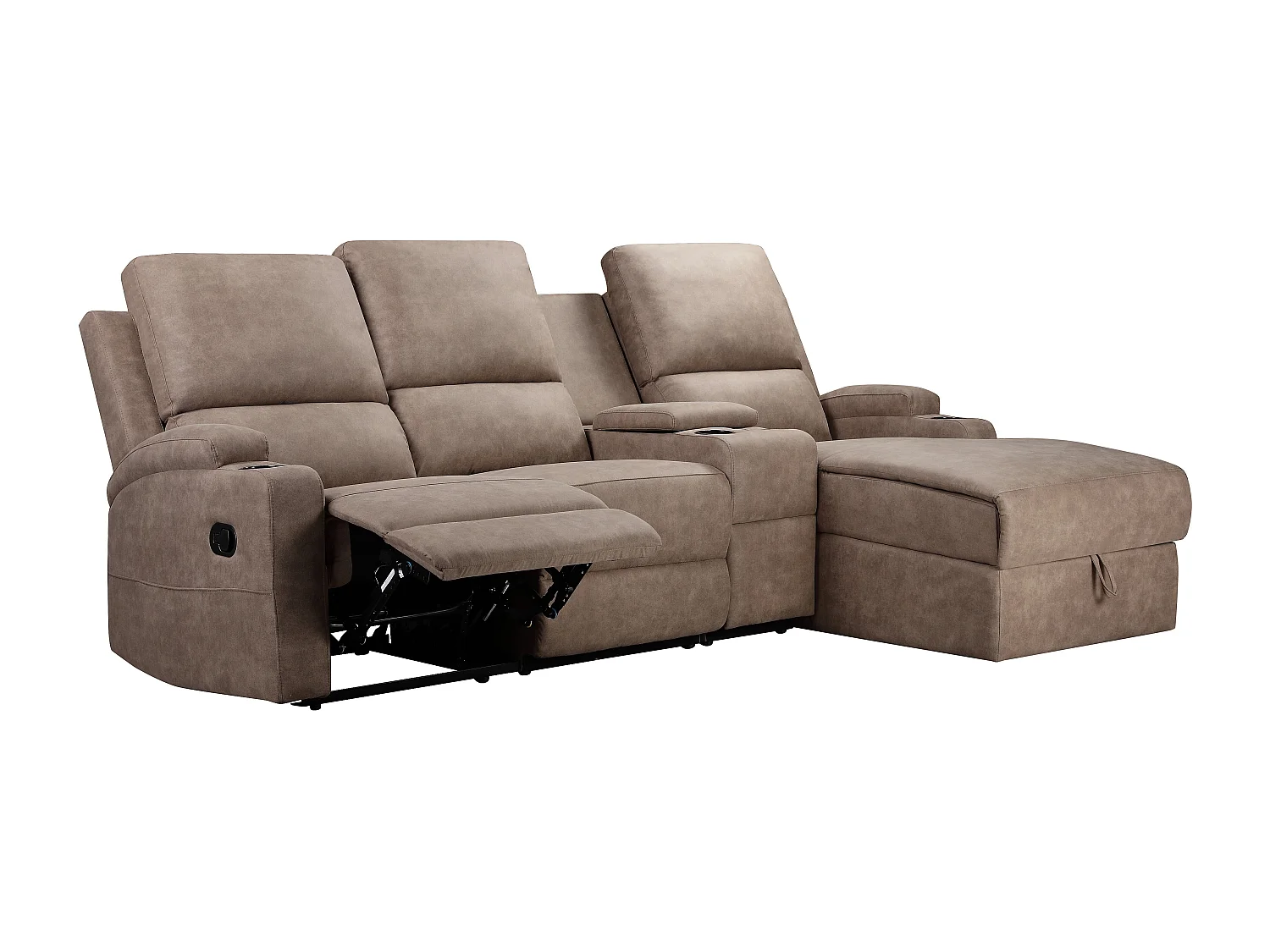 DALLAS | Canapé d’angle 3 places avec rangement en microfibre taupe