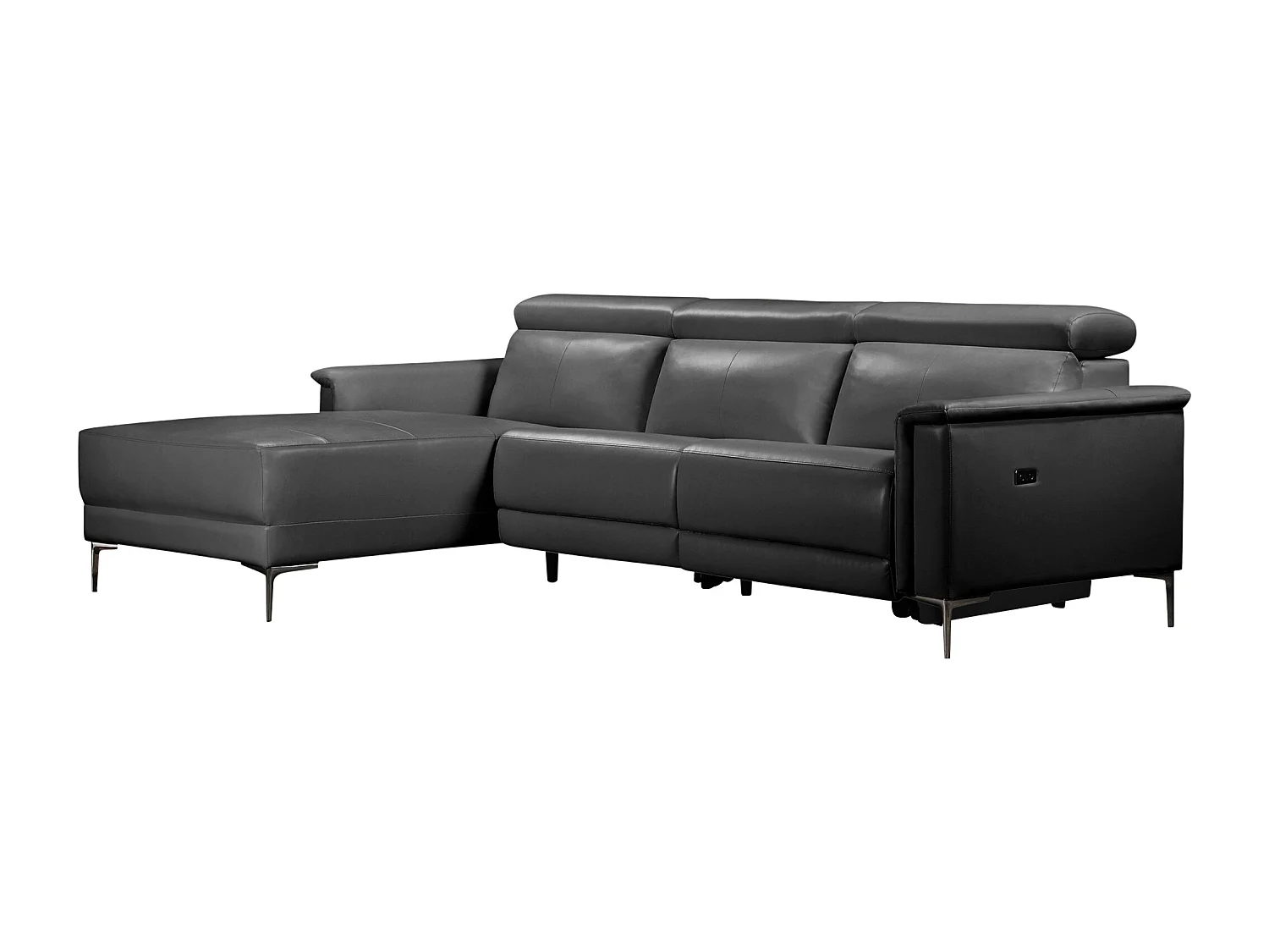 Lund | Canapé d’angle 3 places avec 1 fauteuil inclinable électrique en cuir artificiel noir