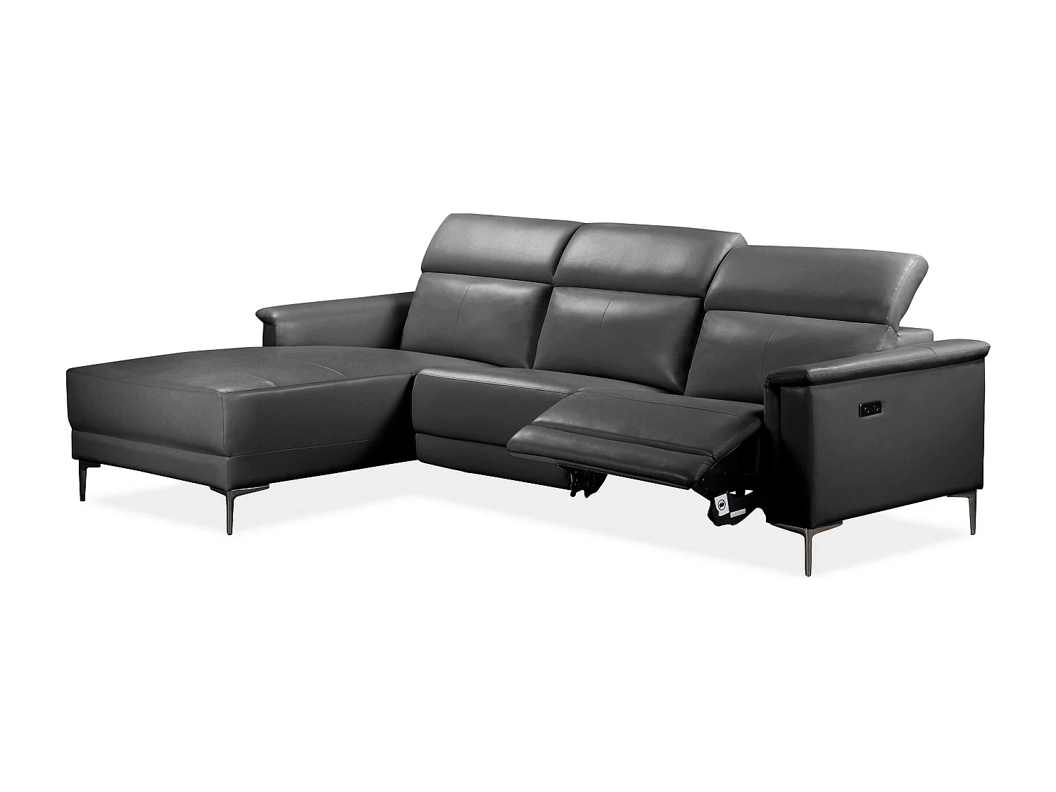 Lund | Canapé d’angle 3 places avec 1 fauteuil inclinable électrique en cuir artificiel noir