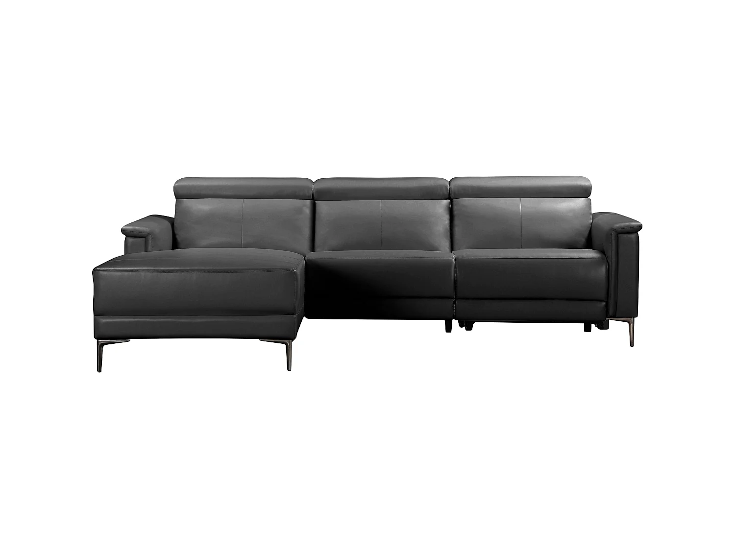 Canapé d'angle droit relax 3 places inclinable en cuir noir LUND