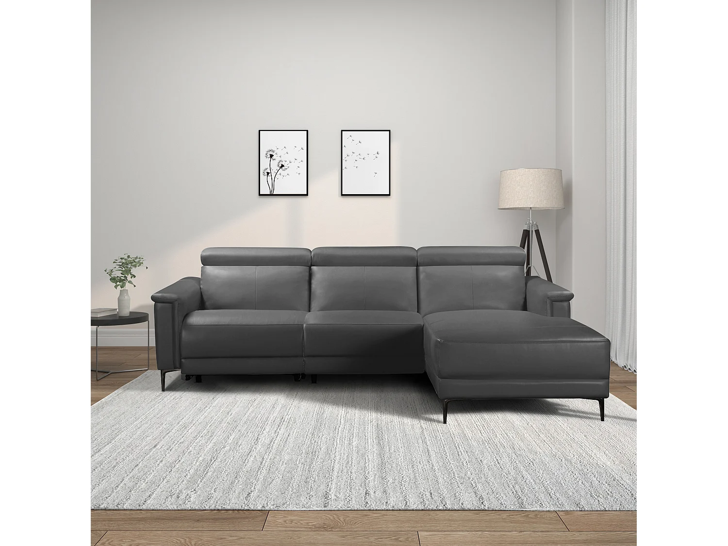 Lund | Canapé chaise lounge avec un fauteuil inclinable manuelleuel en cuir artificiel gris