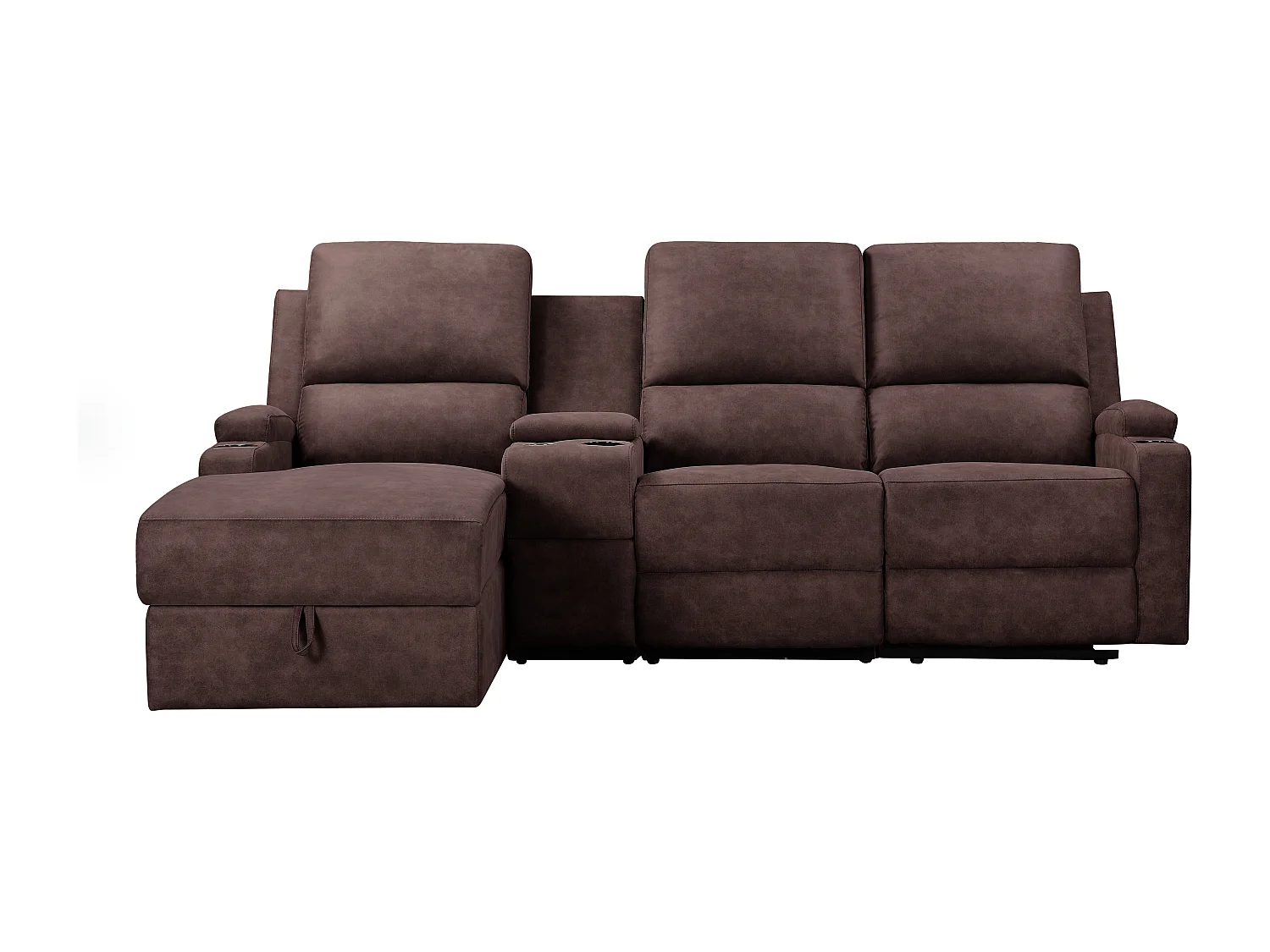 DALLAS | Canapé d’angle 3 places avec rangement en microfibre brun foncé