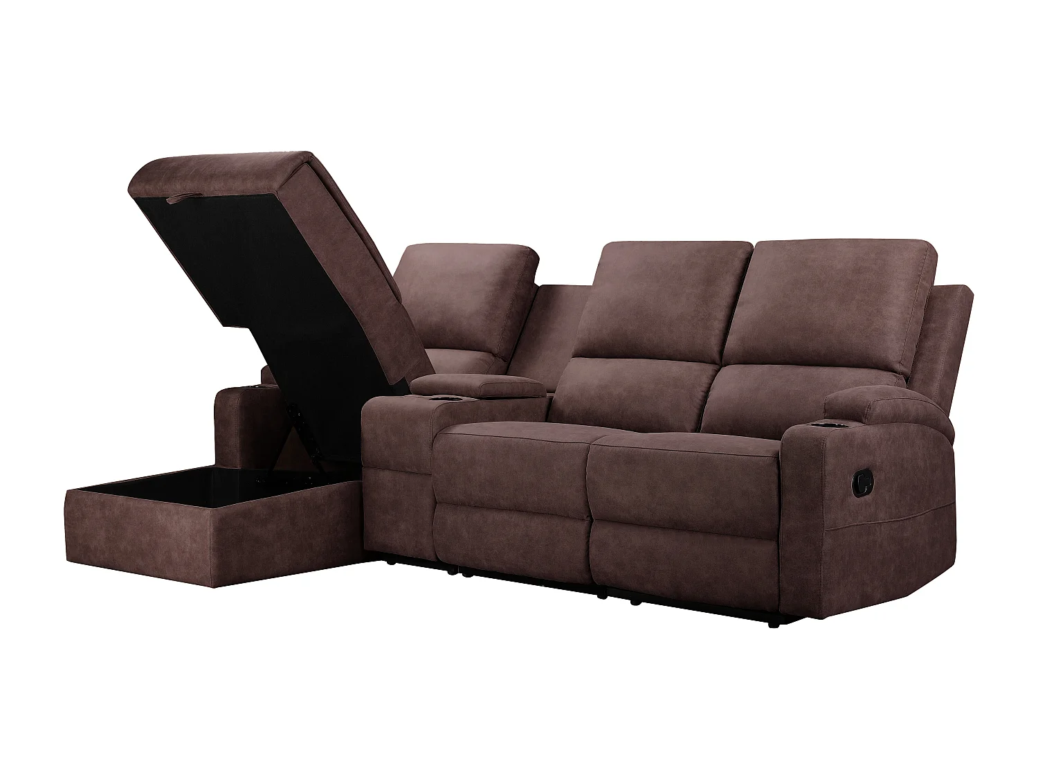 DALLAS | Canapé d’angle 3 places avec rangement en microfibre brun foncé