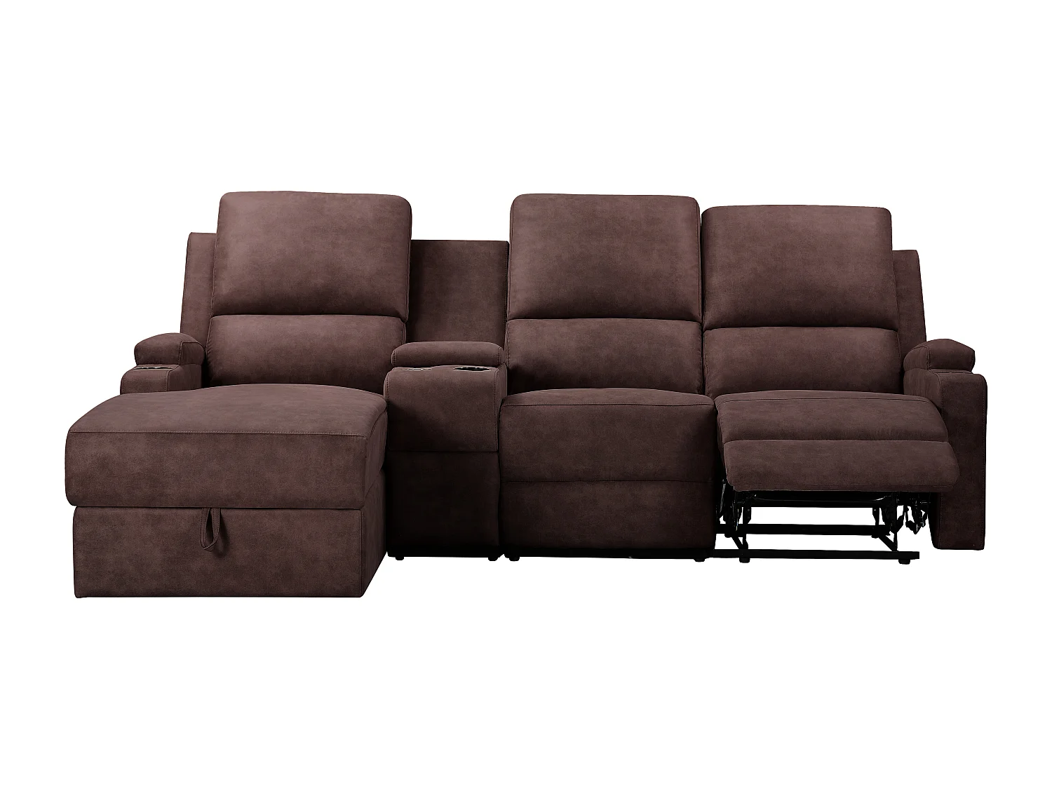 DALLAS | Canapé d’angle 3 places avec rangement en microfibre brun foncé