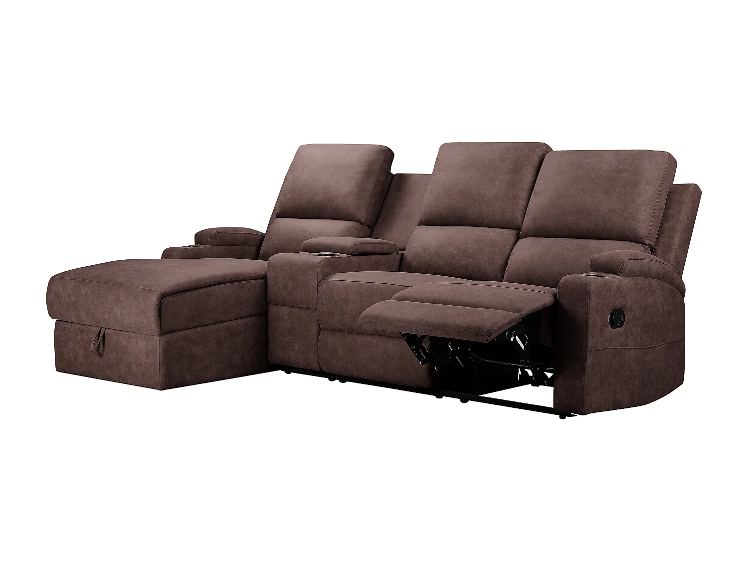 DALLAS | Canapé d’angle 3 places avec rangement en microfibre brun foncé