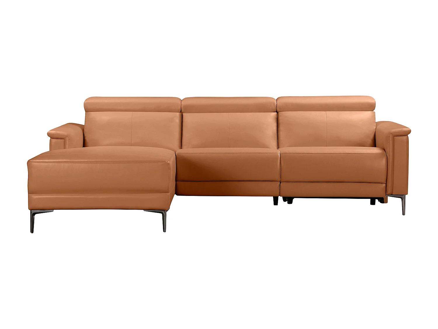 Lund | Canapé 3 places avec 1 fauteuil inclinable manuelleuel en cuir artificiel Cognac