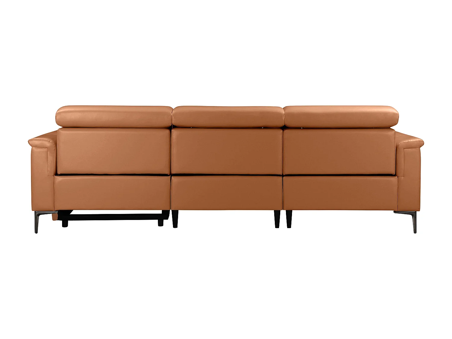 Lund | Canapé 3 places avec 1 fauteuil inclinable manuelleuel en cuir artificiel Cognac