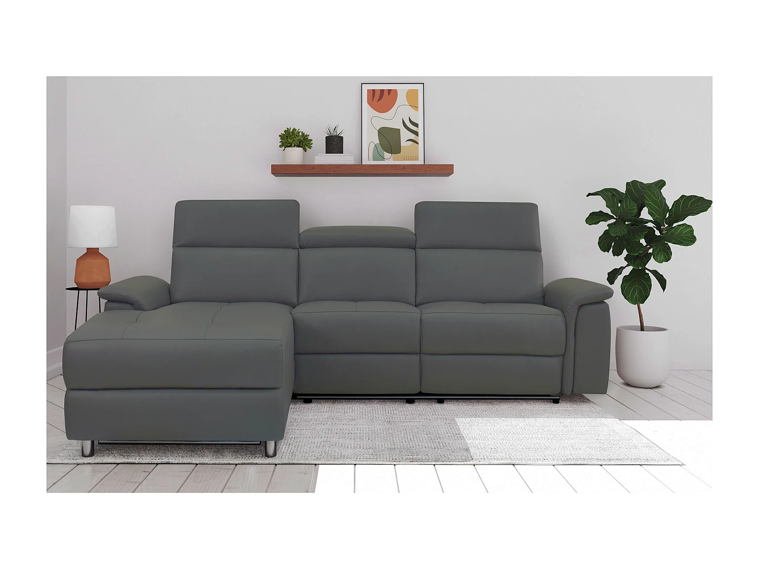 Pareli | Canapé d’angle 3 places avec fonction électrique en cuircuir artificiel gris