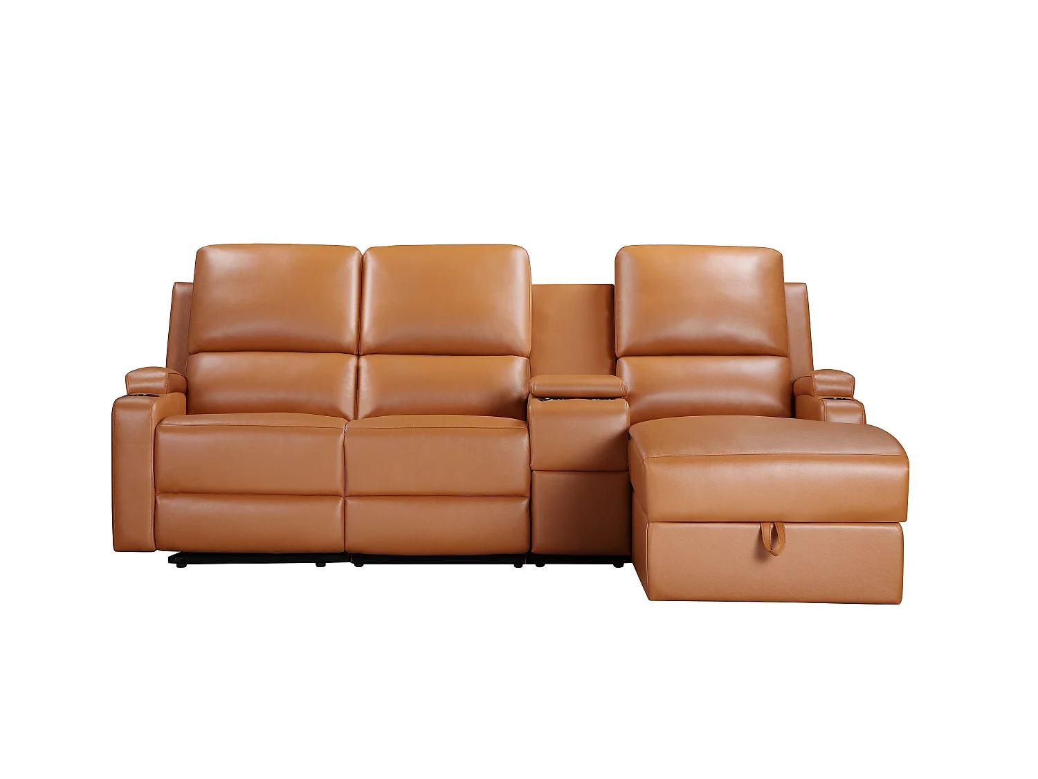 DALLAS | Canapé d’angle 3 places avec rangement en cuir artificiel couleur cognac