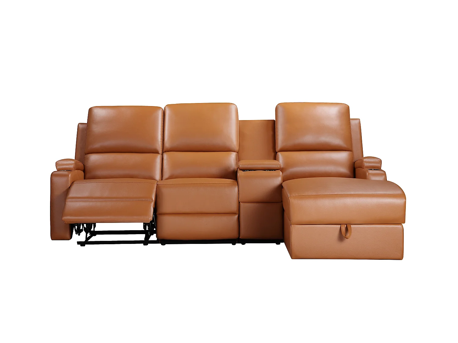 DALLAS | Canapé d’angle 3 places avec rangement en cuir artificiel couleur cognac