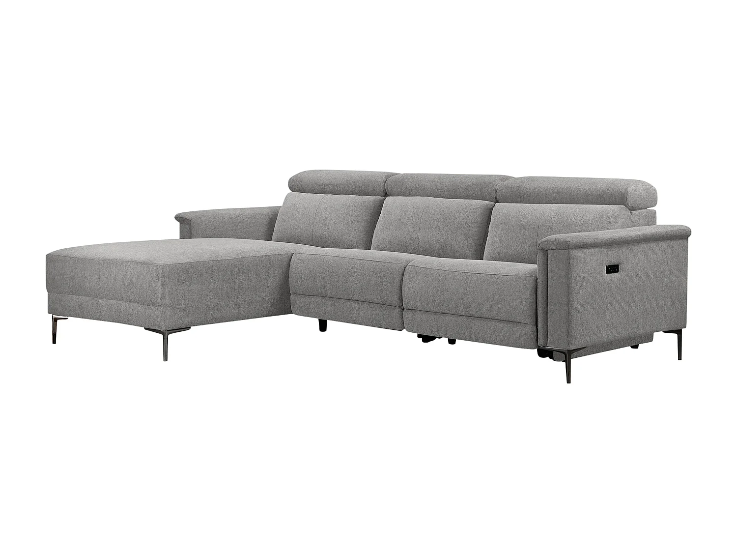 Lund | Canapé chaise lounge avec 1 fauteuil inclinable électrique en tissu gris clair