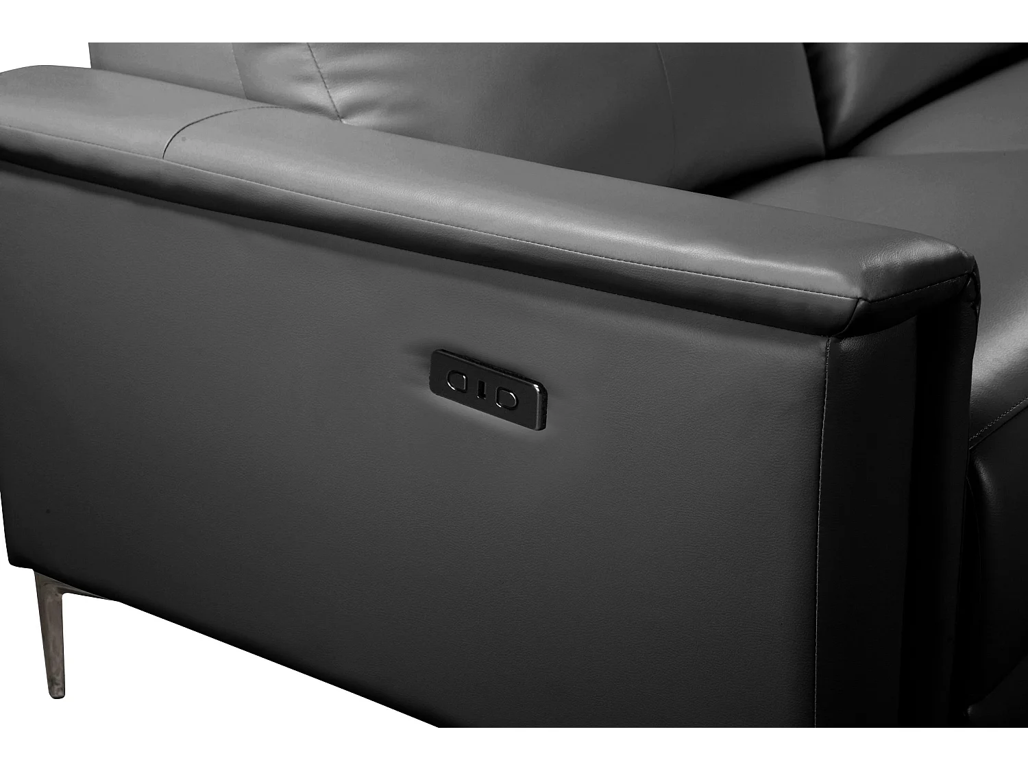 Lund | Canapé chaise longue avec 1 fauteuil inclinable électrique en noire Leacuir artificiel