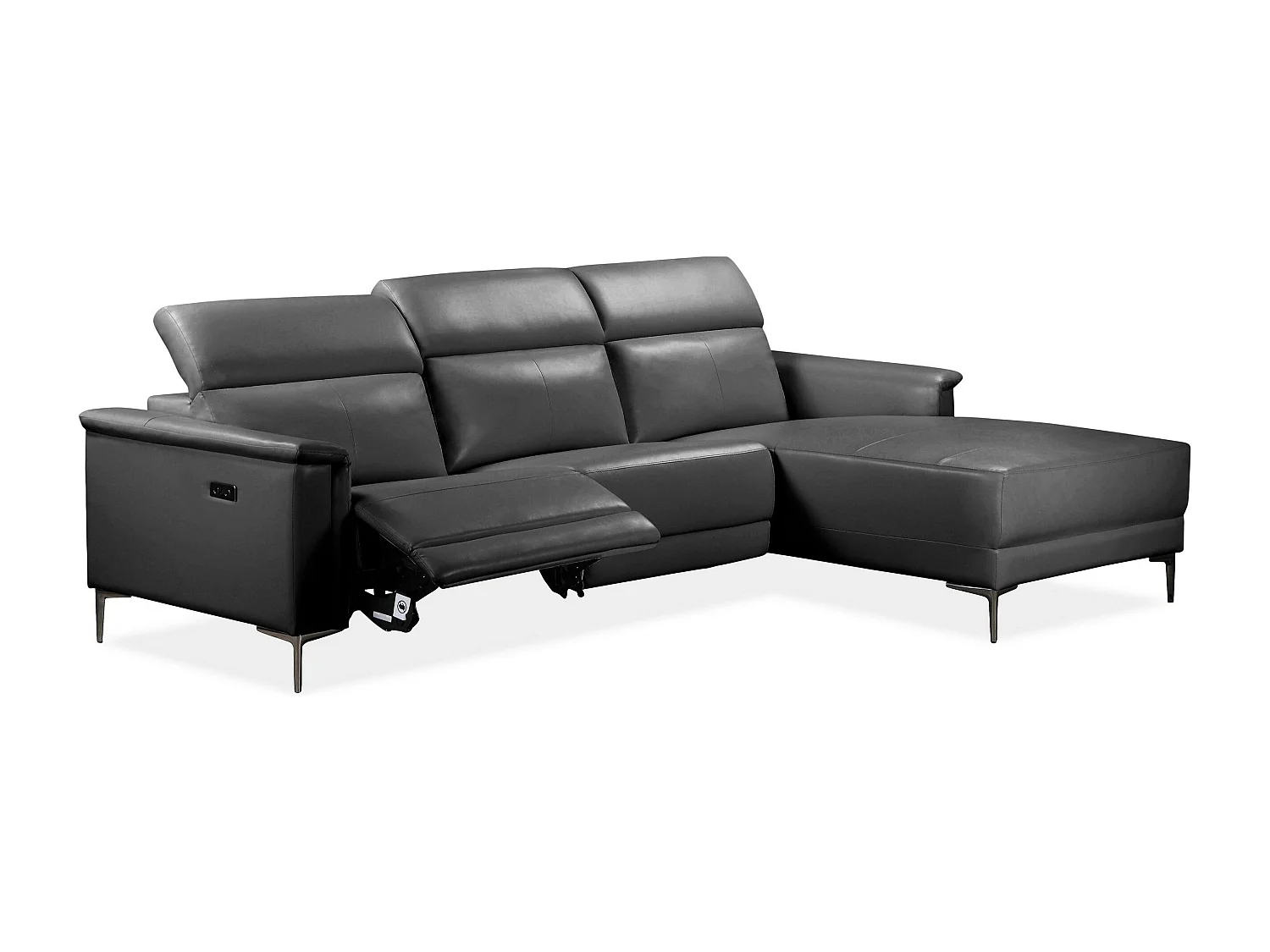 Lund | Canapé chaise longue avec 1 fauteuil inclinable électrique en noire Leacuir artificiel