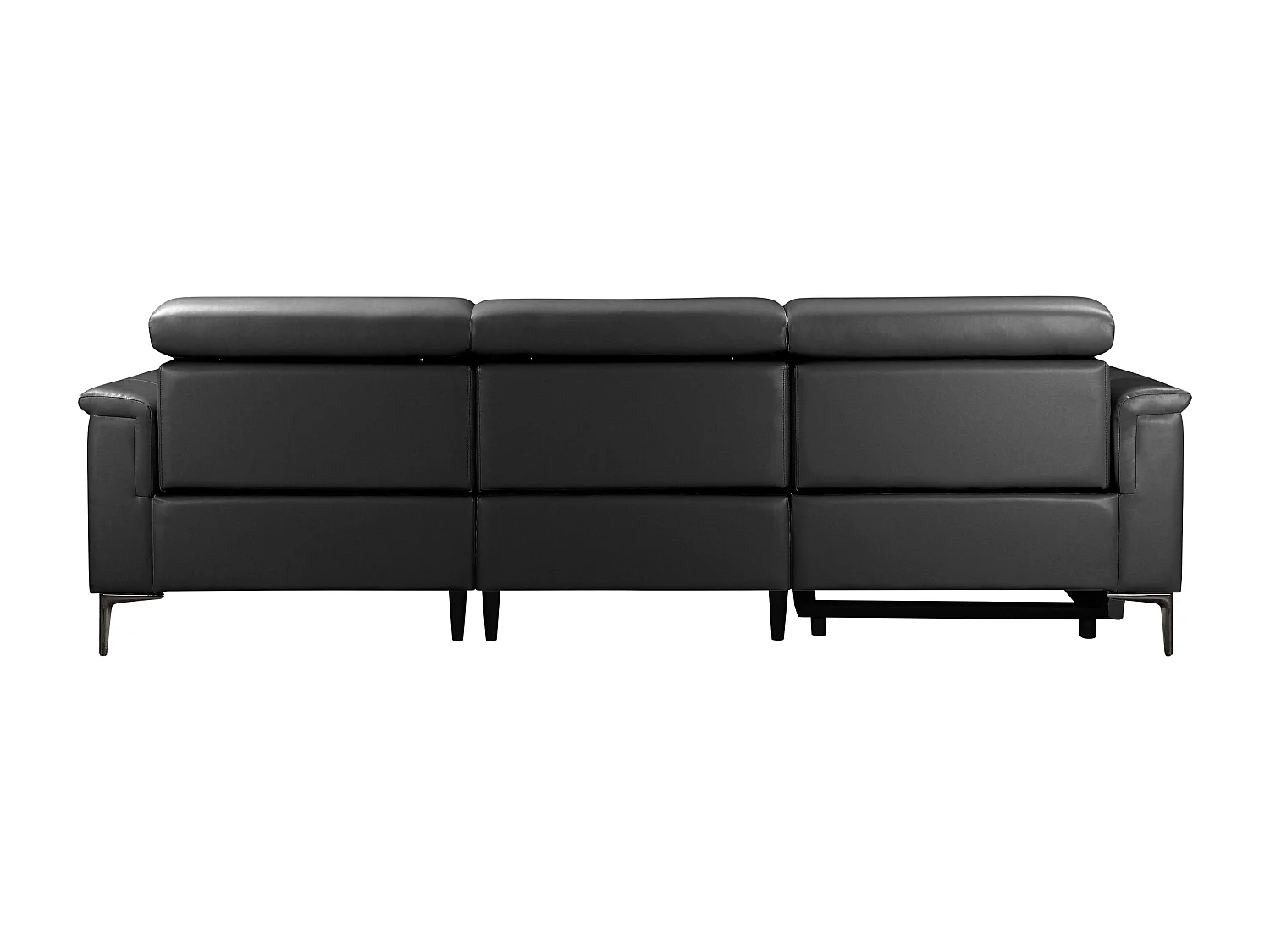 Lund | Canapé chaise longue avec 1 fauteuil inclinable électrique en noire Leacuir artificiel