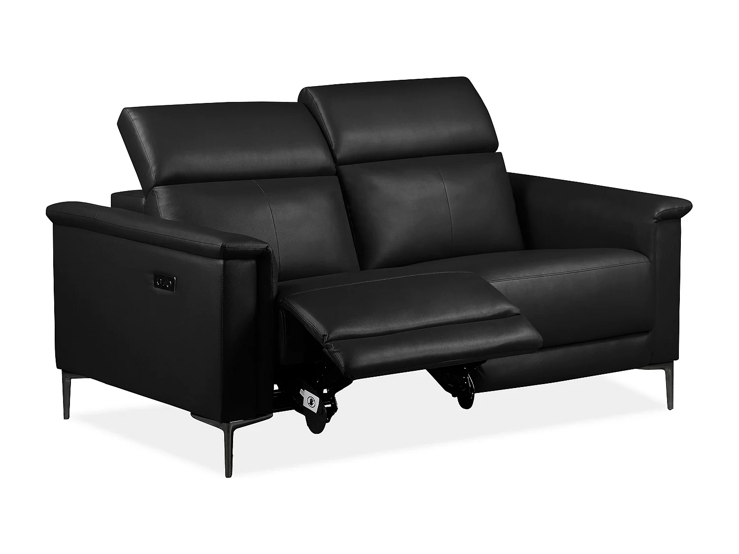 Lund | Canapé 2 places avec 1 fauteuil inclinable électrique en cuir artificiel cuir noir