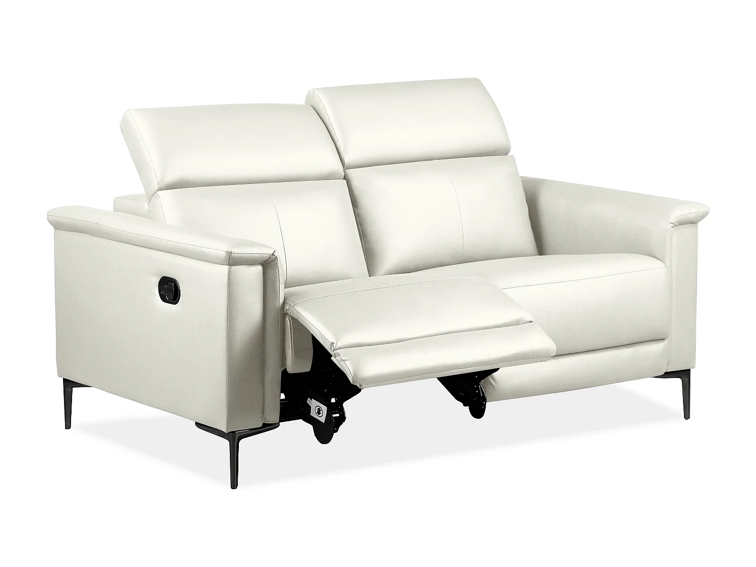 Lund | Canapé 2 places avec 1 fauteuil inclinable manuelleuel en cuir artificiel crème