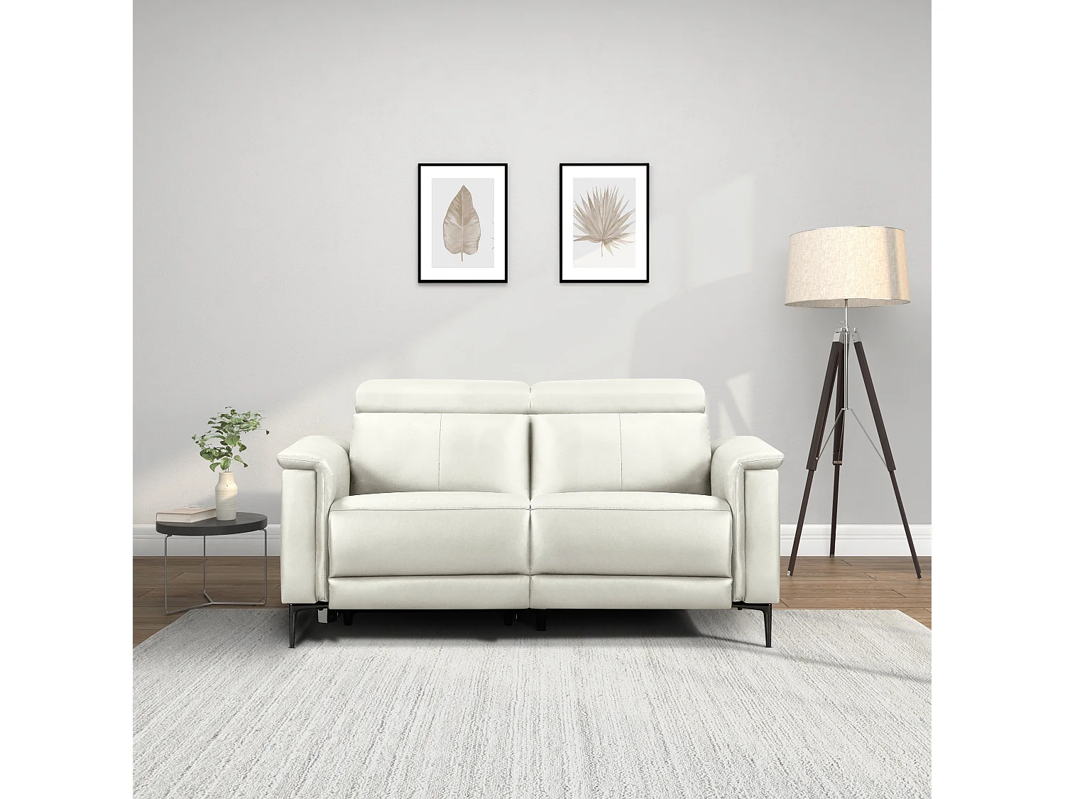 Lund | Canapé 2 places avec 1 fauteuil inclinable manuelleuel en cuir artificiel crème