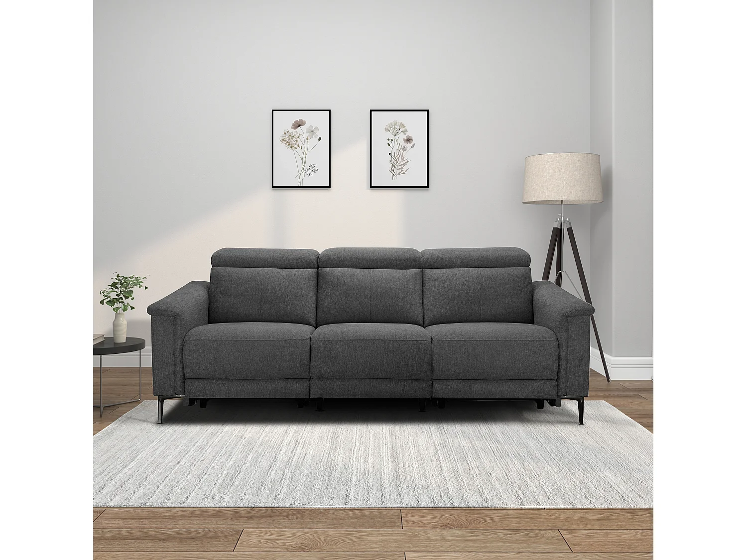 Lund | Canapé 3 places avec fauteuil inclinable 2 à palier en tissu anthracite