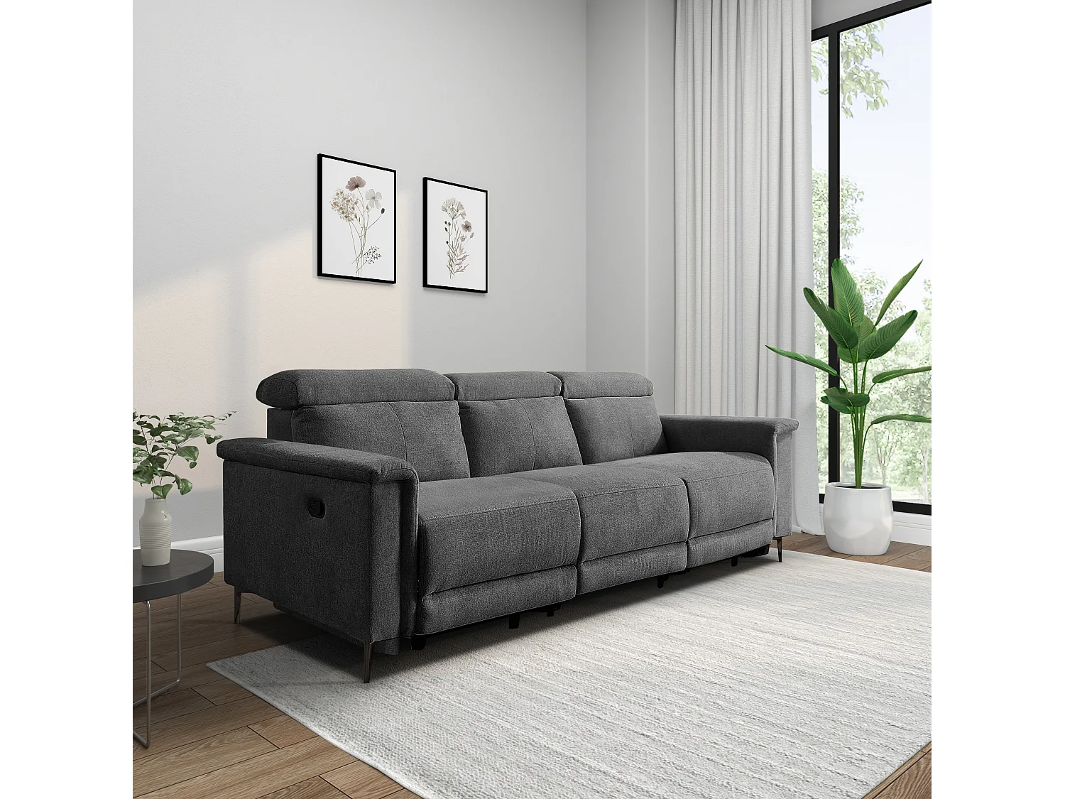 Lund | Canapé 3 places avec fauteuil inclinable 2 à palier en tissu anthracite