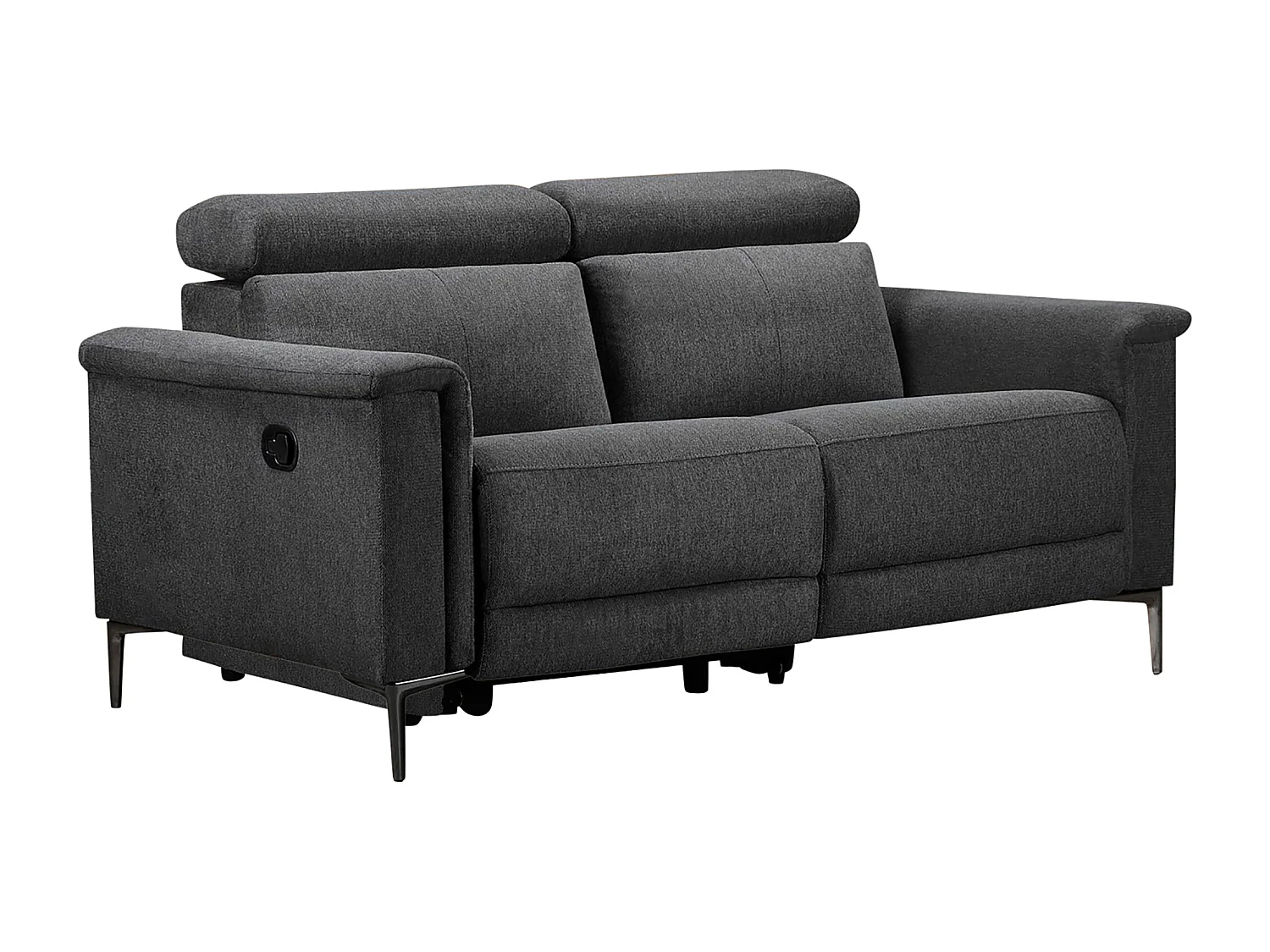 Lund | Canapé 2 places avec une fonction de fauteuil inclinable manuelleuel en gris tissu
