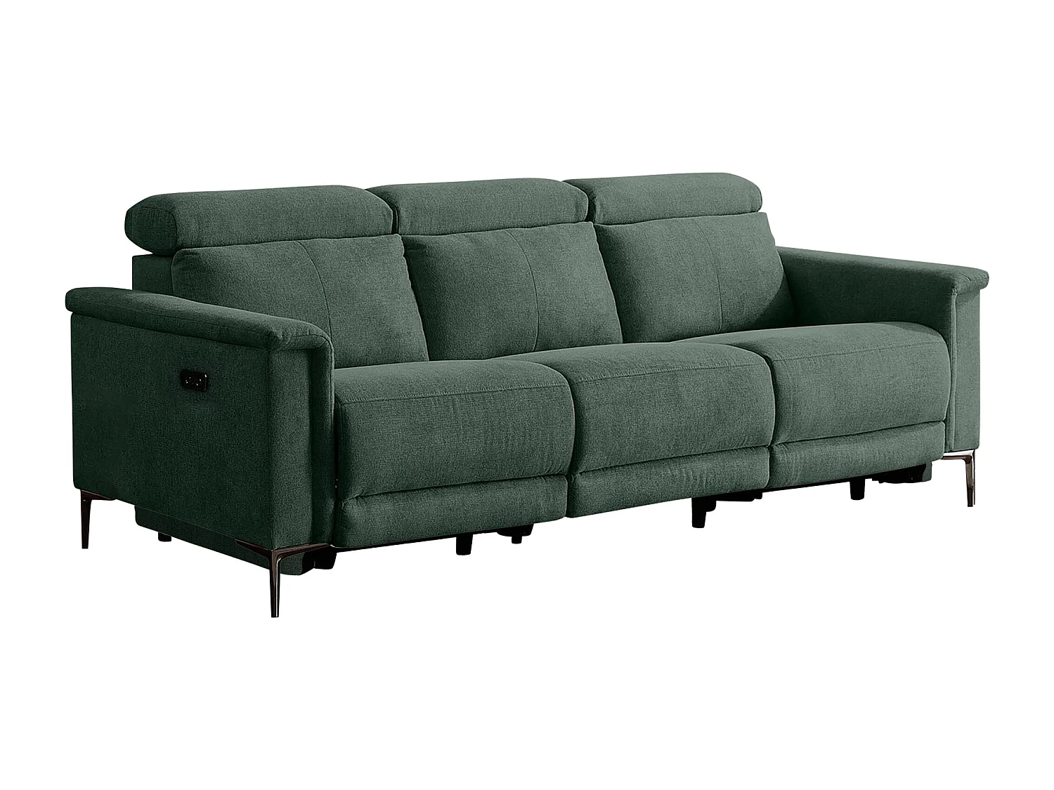 Lund | Canapé 3 places avec 2 fauteuils inclinables électriques en tissu vert foncé