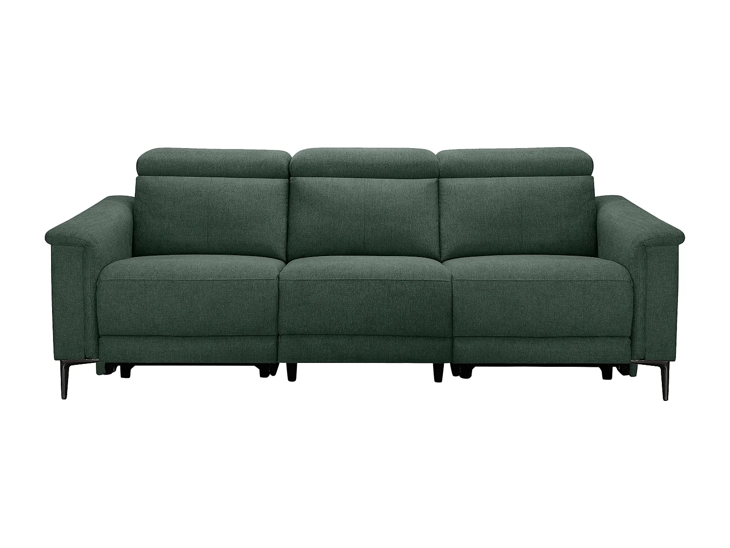 Lund | Canapé 3 places avec 2 fauteuils inclinables électriques en tissu vert foncé