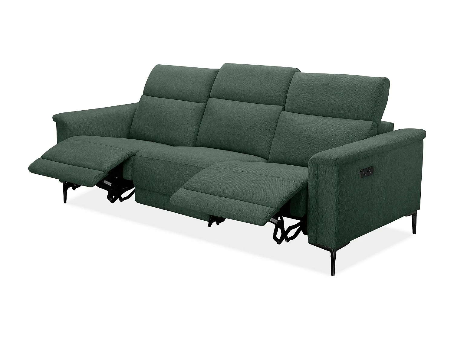 Lund | Canapé 3 places avec 2 fauteuils inclinables électriques en tissu vert foncé