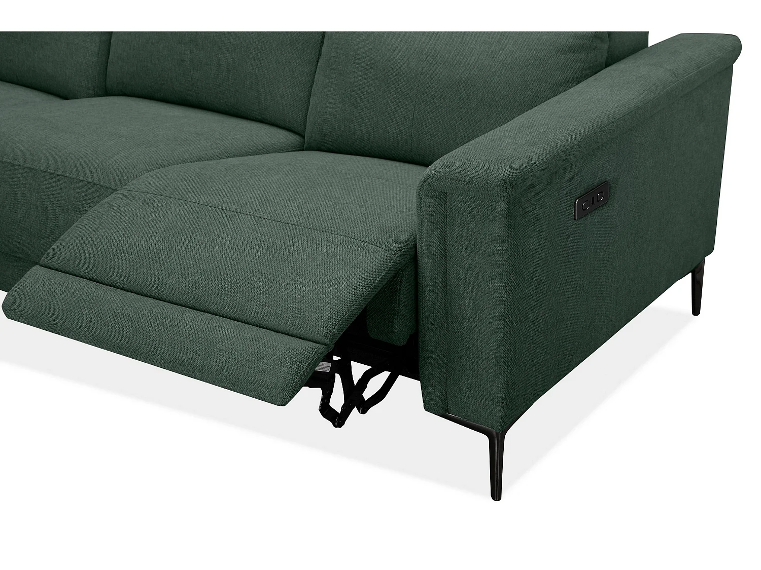 Lund | Canapé 3 places avec 2 fauteuils inclinables électriques en tissu vert foncé