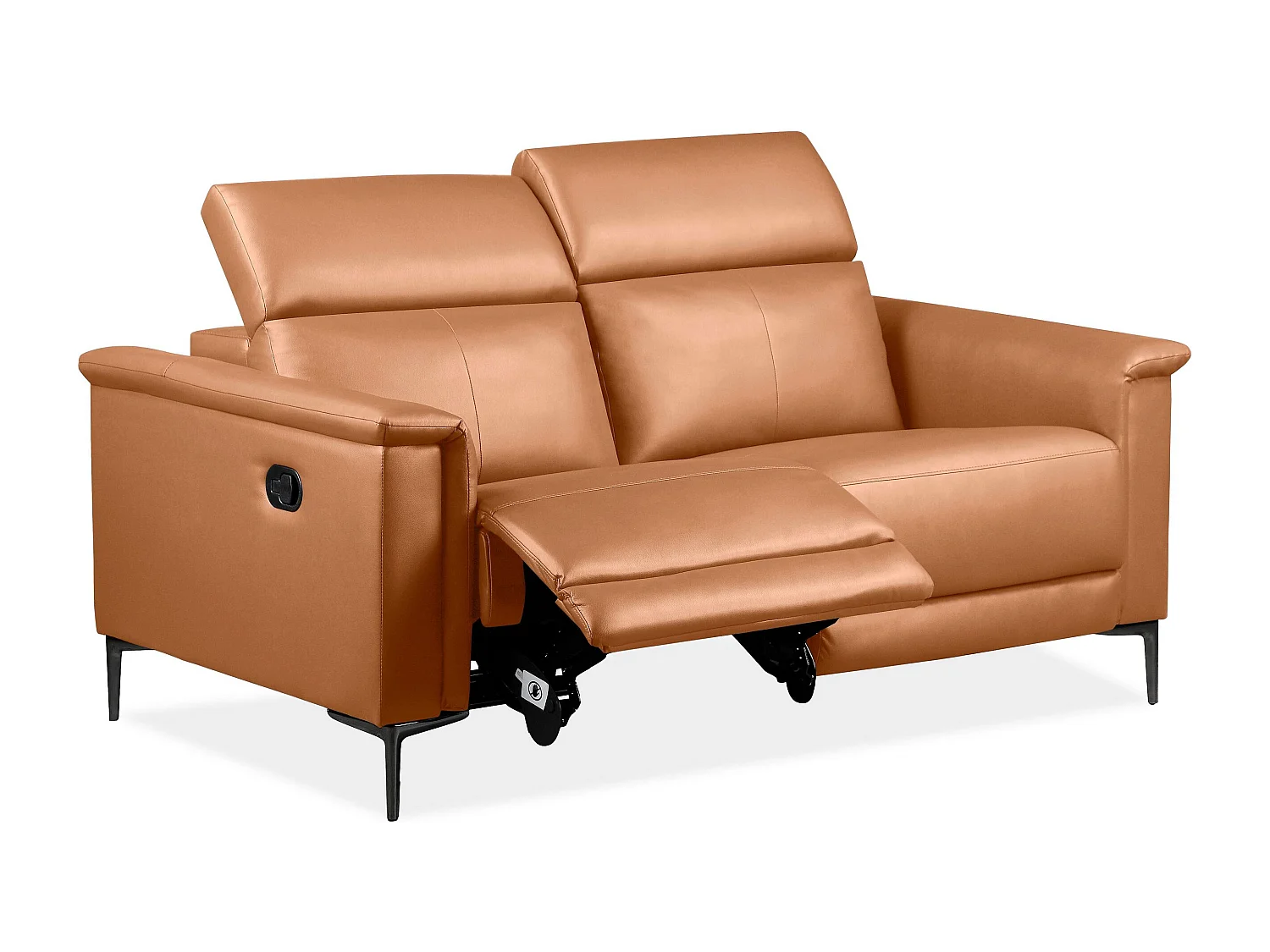 Lund | Canapé 2 places avec 1 fauteuil inclinable manuelleuel en cuir artificiel Cognac