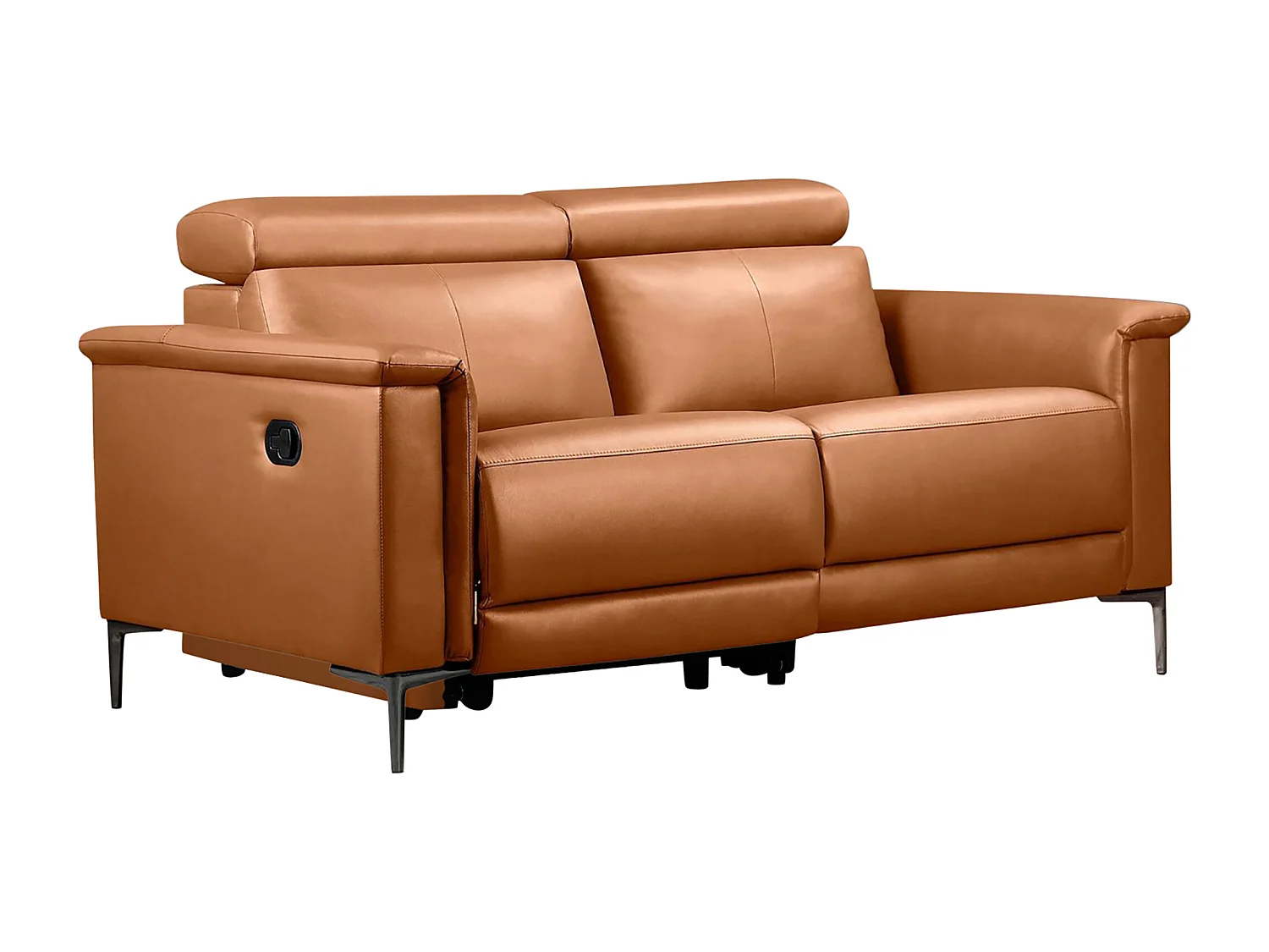 Lund | Canapé 2 places avec 1 fauteuil inclinable manuelleuel en cuir artificiel Cognac