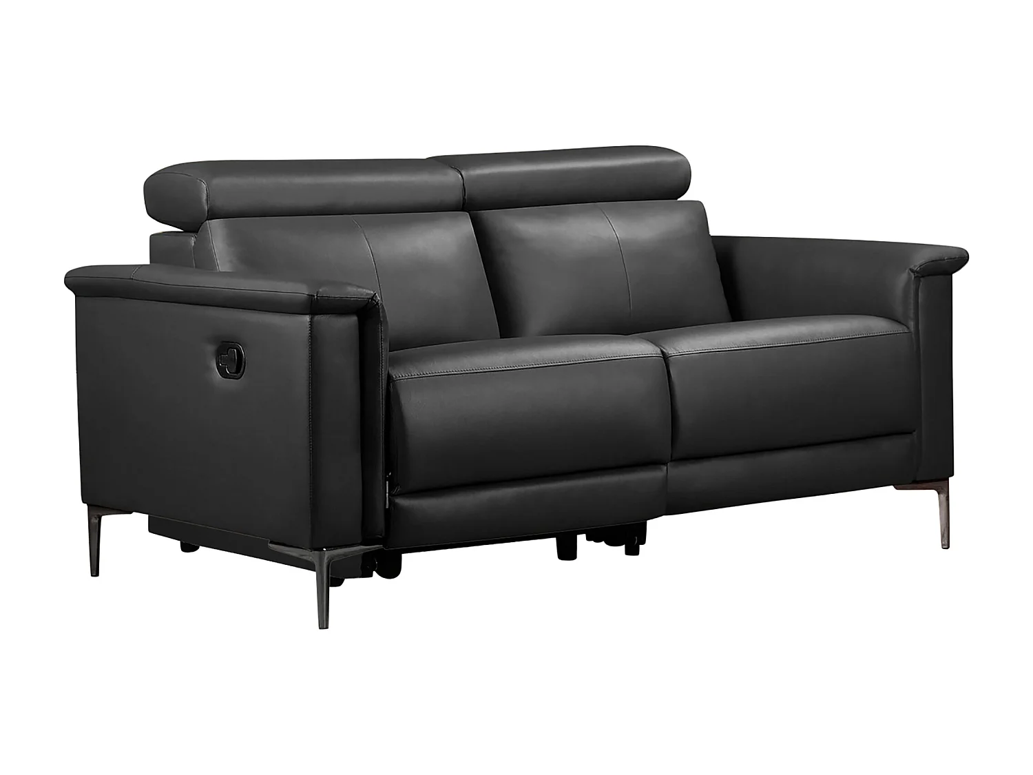 Lund | Canapé 2 places avec 1 fauteuil inclinable manuelleuel en cuir cuir artificiel gris