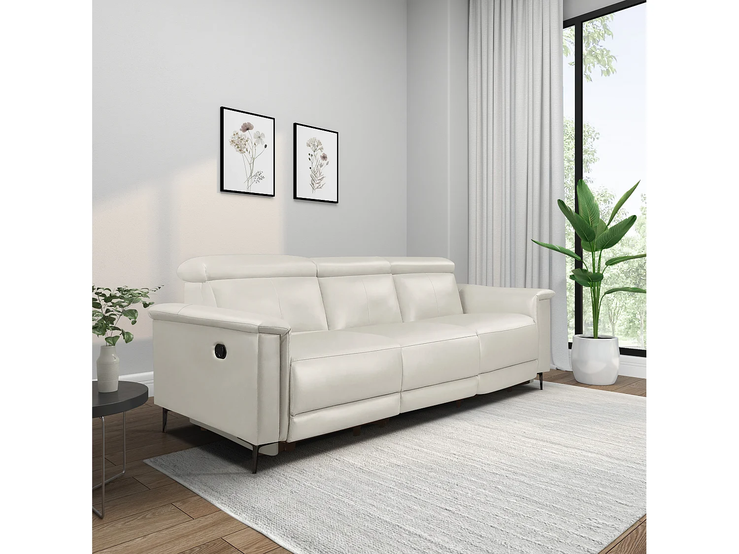 Lund | Canapé 3 places avec fauteuil inclinable 2 manuelleuels en cuir artificiel crème