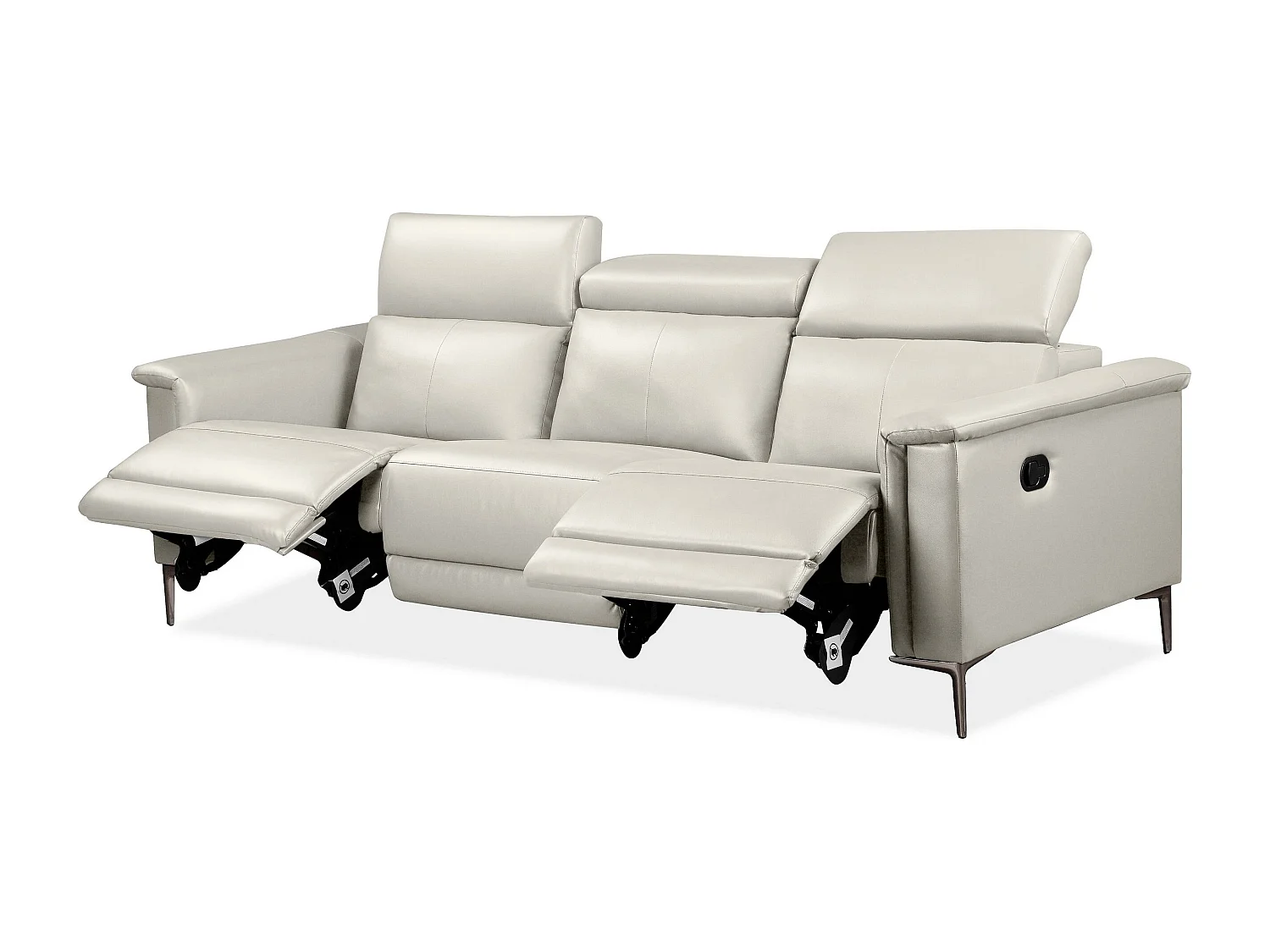 Lund | Canapé 3 places avec fauteuil inclinable 2 manuelleuels en cuir artificiel crème