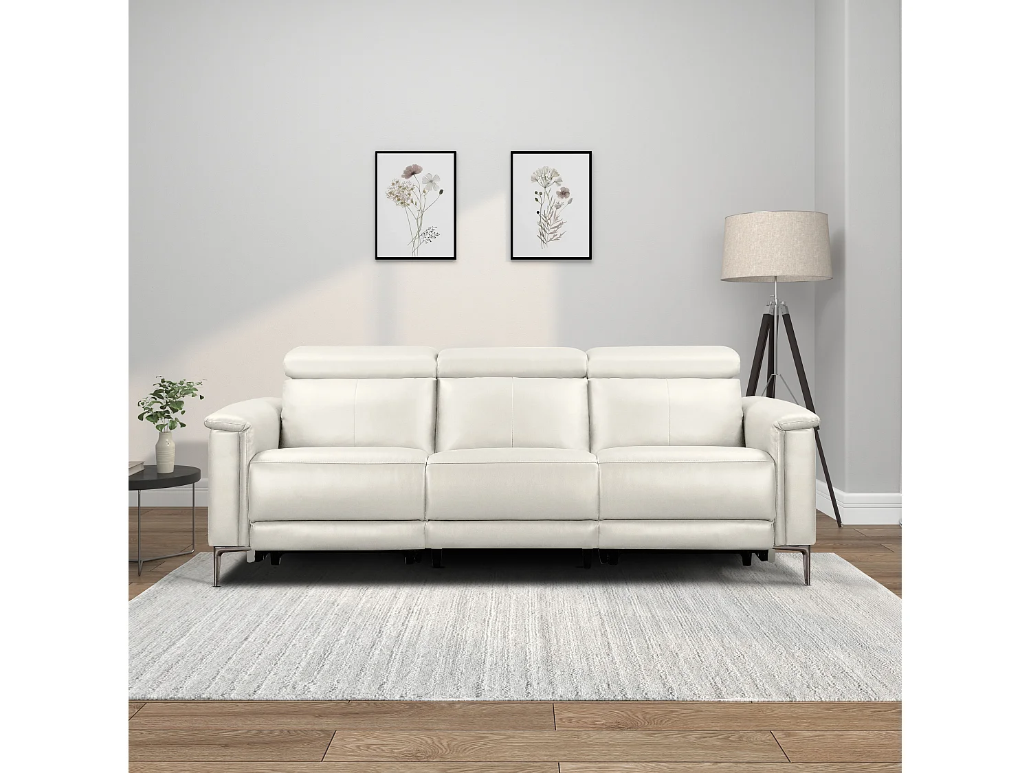 Lund | Canapé 3 places avec fauteuil inclinable 2 manuelleuels en cuir artificiel crème