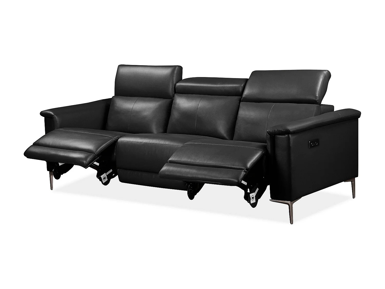 Lund | Canapé 3 places avec 2 fauteuils inclinables électriques en noire Leacuir artificiel