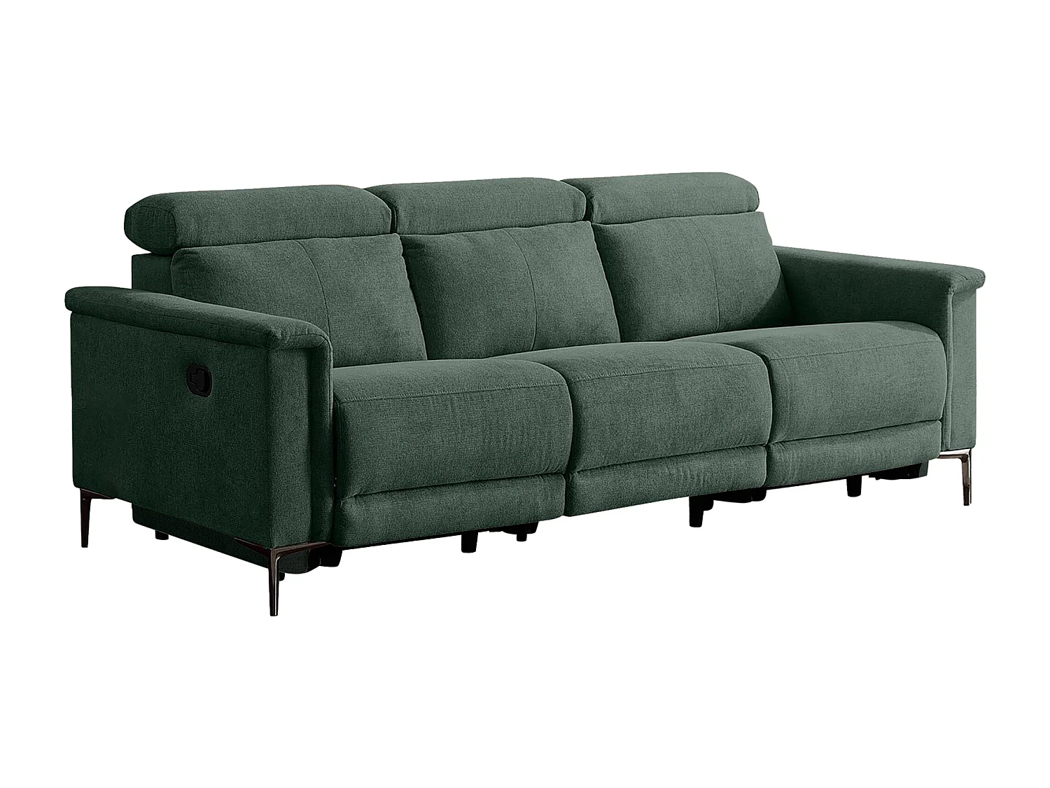 Lund | Canapé 3 places avec fauteuil inclinable 2 manuelleuels en tissu vert foncé
