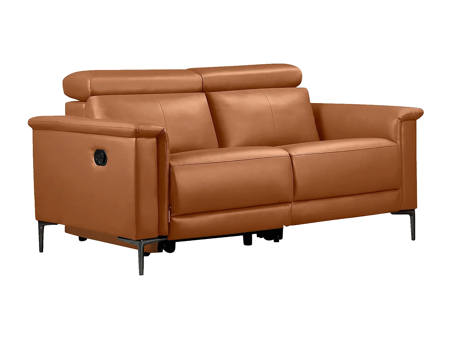 Lund | Canapé 2 places avec 1 fauteuil inclinable manuelleuel en cuir artificiel Cognac