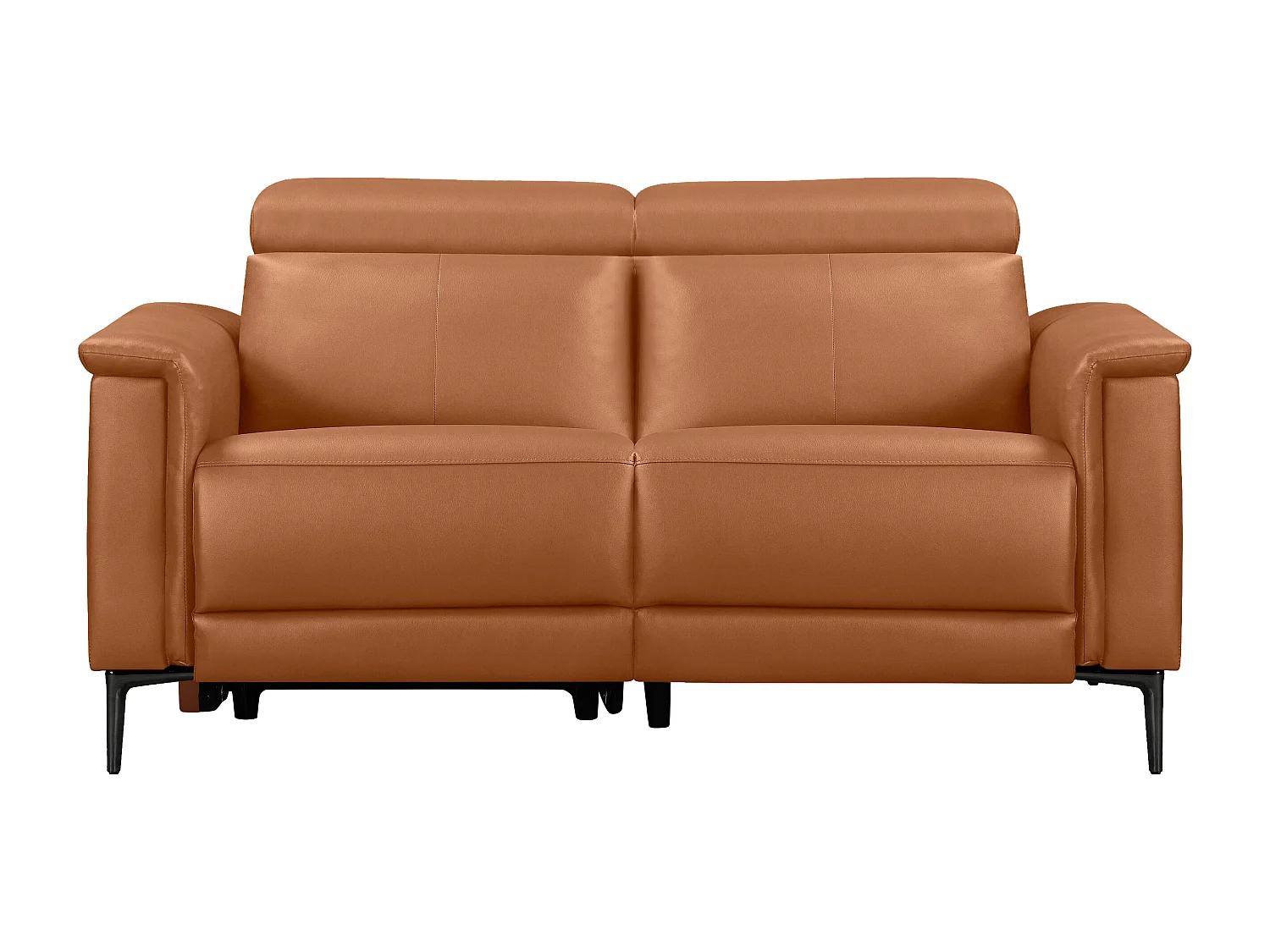 Lund | Canapé 2 places avec 1 fauteuil inclinable manuelleuel en cuir artificiel Cognac