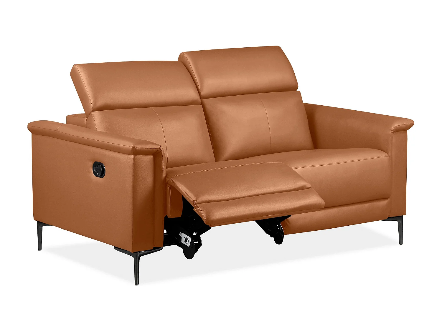 Lund | Canapé 2 places avec 1 fauteuil inclinable manuelleuel en cuir artificiel Cognac