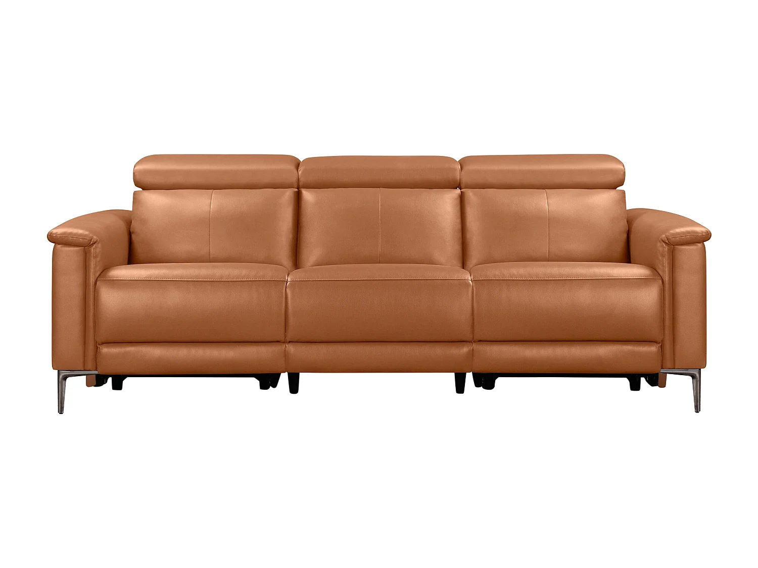 Lund | Canapé 3 places avec fauteuil inclinable 2 à manuelleuels en cuir artificiel Cognac