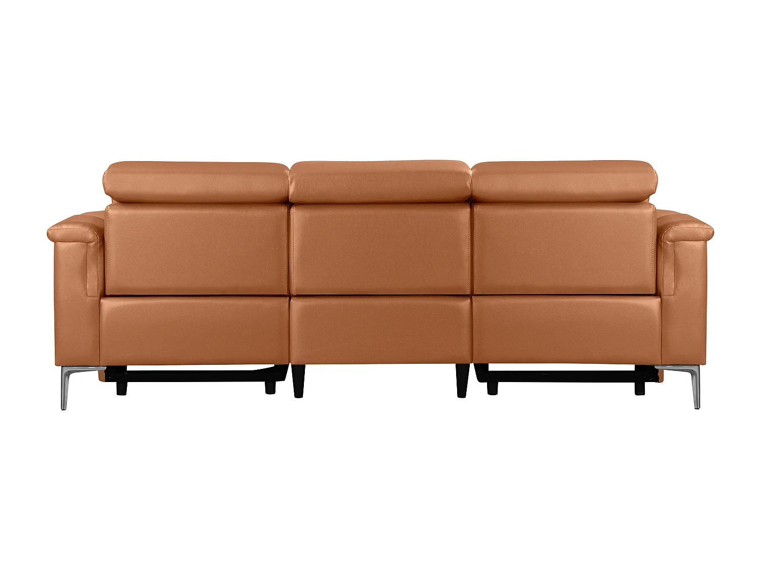 Lund | Canapé 3 places avec fauteuil inclinable 2 à manuelleuels en cuir artificiel Cognac