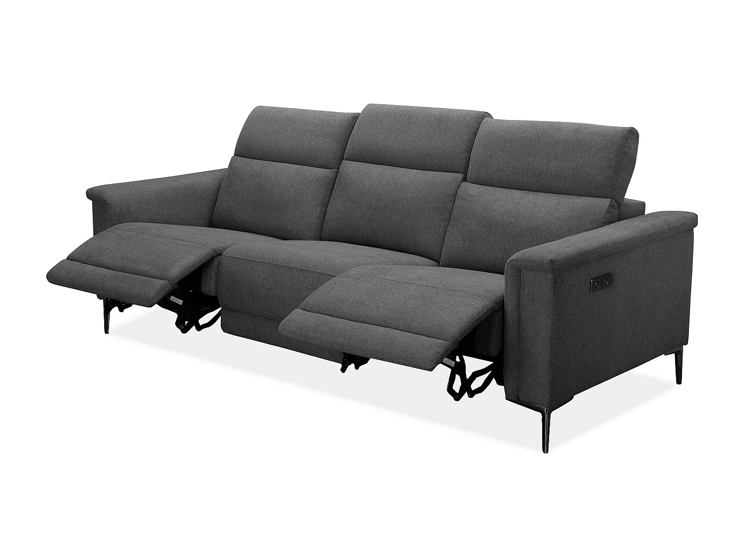 Lund | Canapé 3 places avec 2 fauteuils inclinables électriques en tissu anthracite