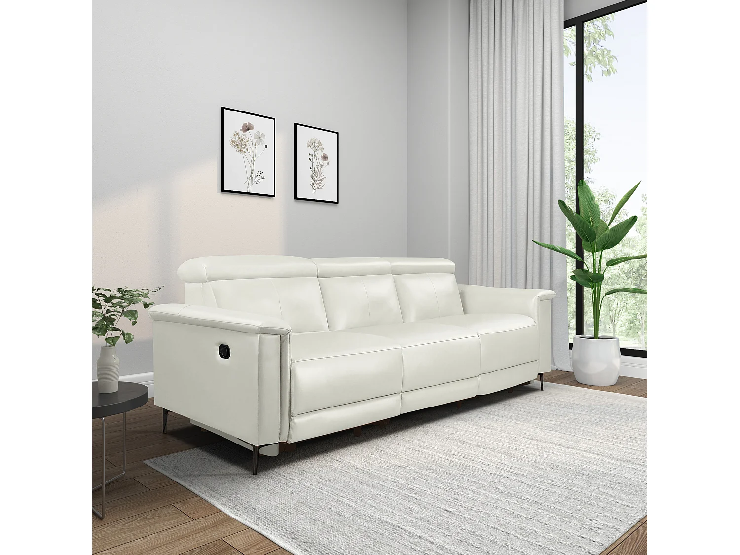 Lund | Canapé 3 places avec fauteuil inclinable 2 manuelleuels en cuir artificiel crème