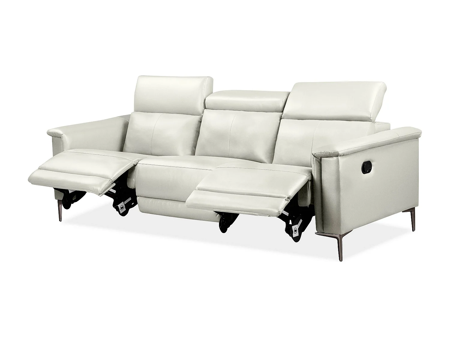 Lund | Canapé 3 places avec fauteuil inclinable 2 manuelleuels en cuir artificiel crème