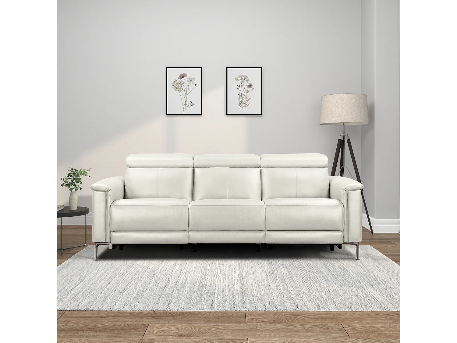 Lund | Canapé 3 places avec fauteuil inclinable 2 manuelleuels en cuir artificiel crème